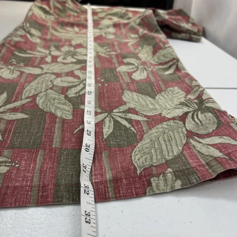 Reyn Spooner Men's Hawaiian Brick Red Floral 1/4 Button Up Shirt Resort Size 2XL